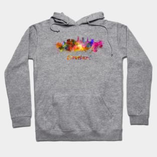 Cleveland skyline in watercolor Hoodie